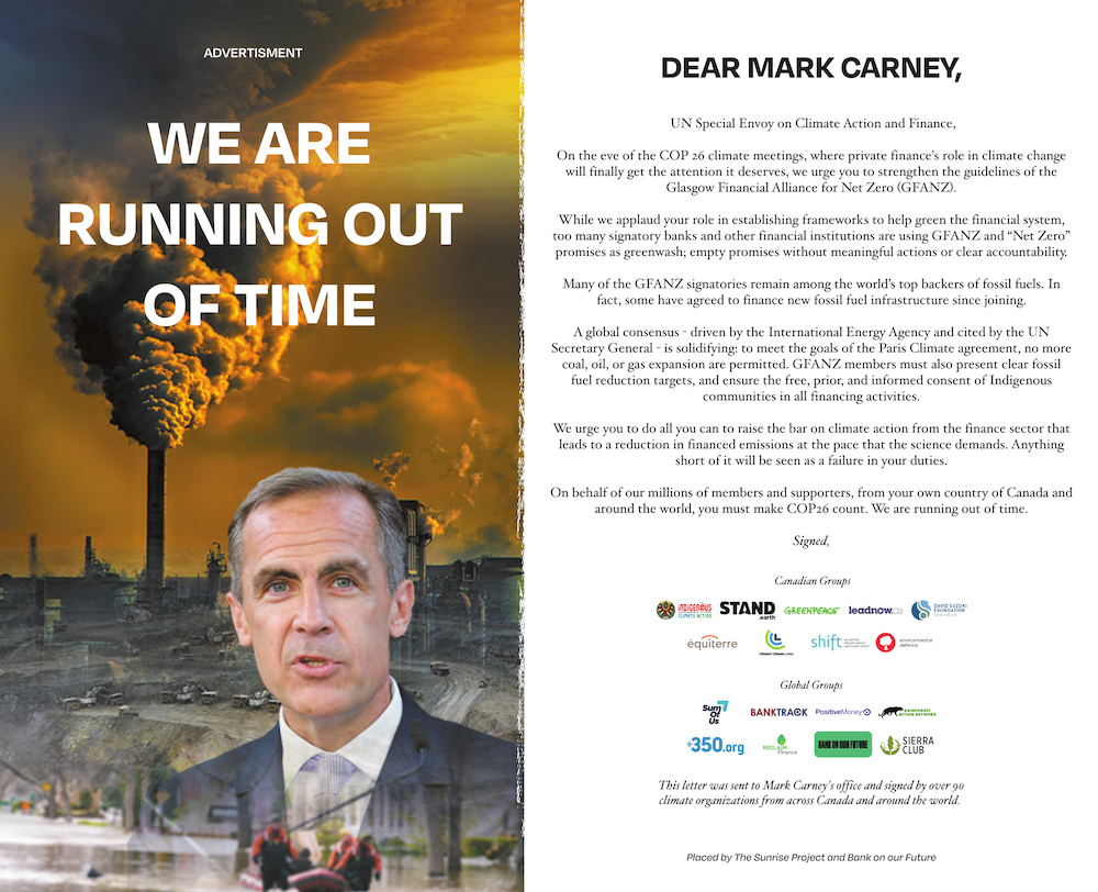 Mark Carney called out for allowing banks to greenwash